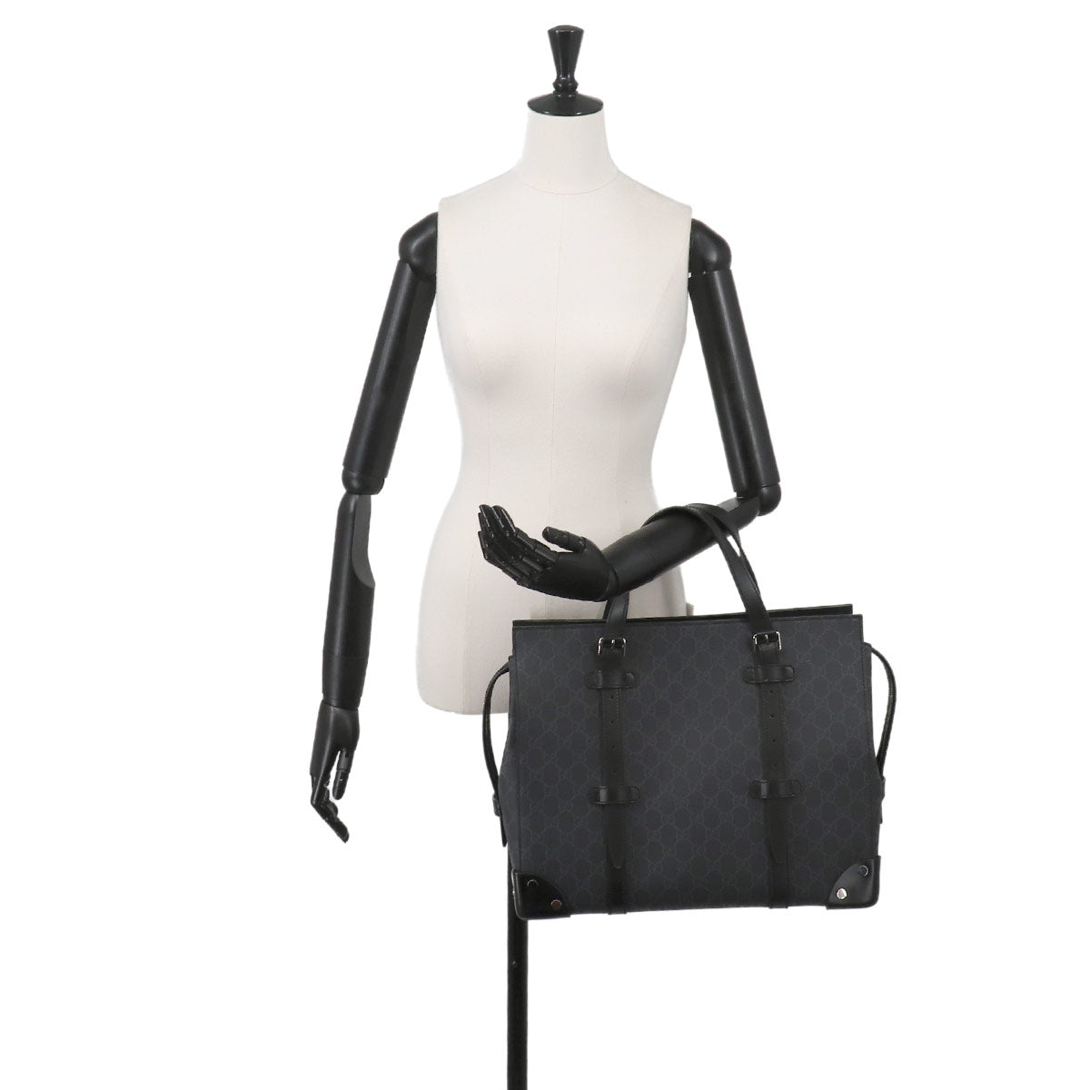 GG Supreme Tote Bag Leather Black Gray 626356 Purse