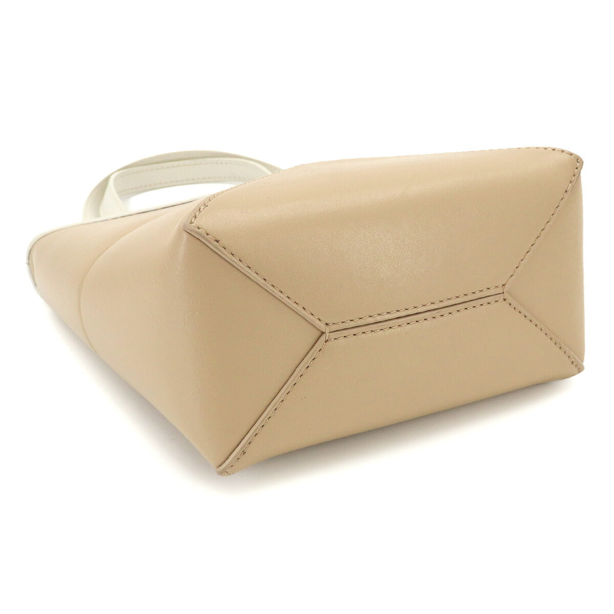 Mini Puzzle Fold 2way Tote Shoulder Bag Leather Beige White