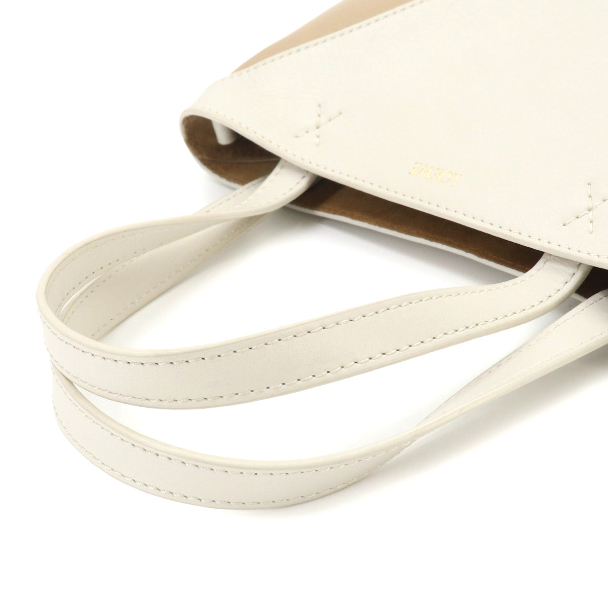 Mini Puzzle Fold 2way Tote Shoulder Bag Leather Beige White