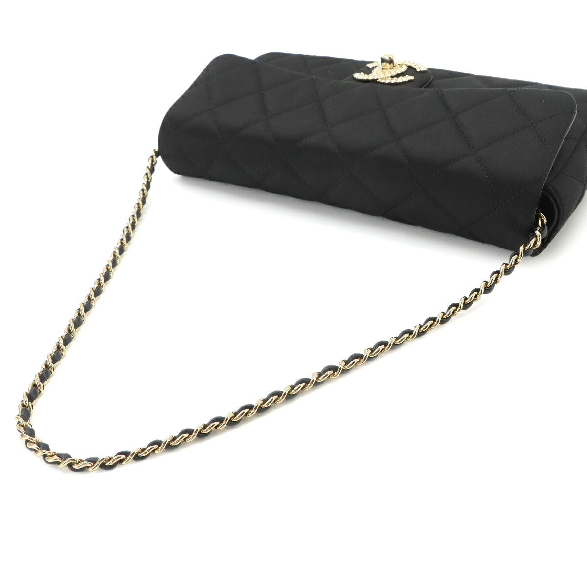 Matelasse Chain Shoulder Bag Satin Black Purse