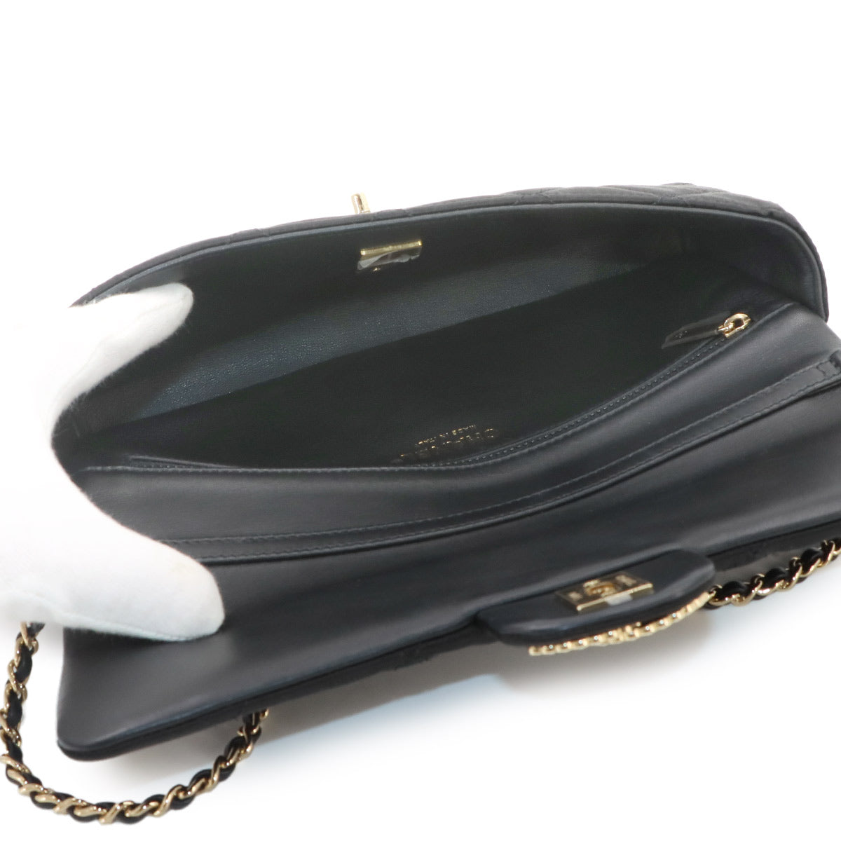 Matelasse Chain Shoulder Bag Satin Black Purse