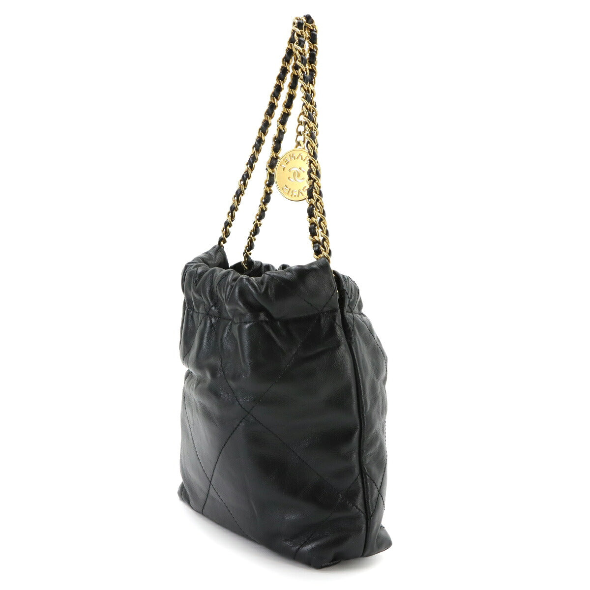 CHANEL 22 Mini Chain Hand Shoulder Bag Leather Black AS3980 Purse