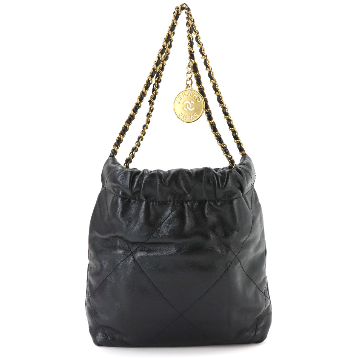 CHANEL 22 Mini Chain Hand Shoulder Bag Leather Black AS3980 Purse