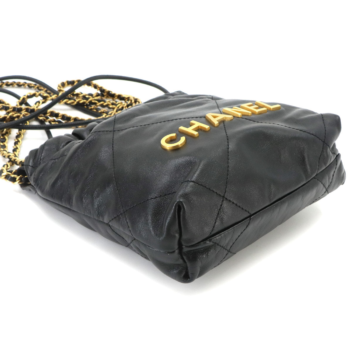 CHANEL 22 Mini Chain Hand Shoulder Bag Leather Black AS3980 Purse