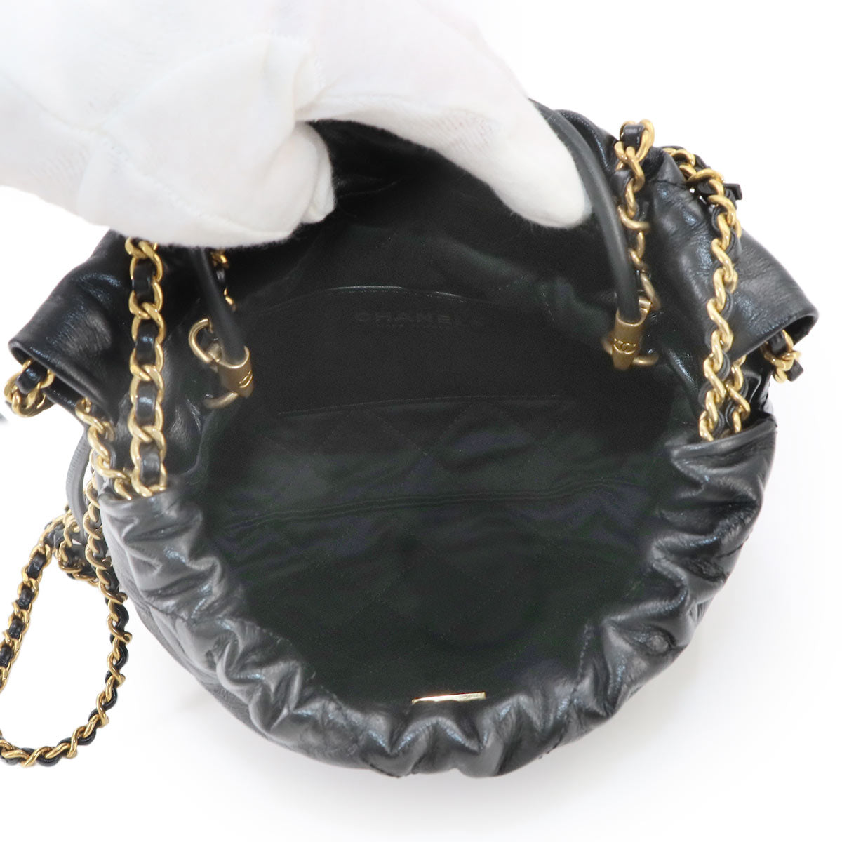 CHANEL 22 Mini Chain Hand Shoulder Bag Leather Black AS3980 Purse