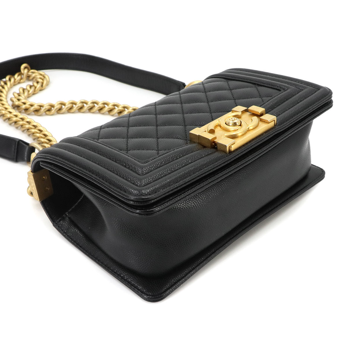 BOY CHANEL Small Chain Shoulder Bag Leather Black A67085