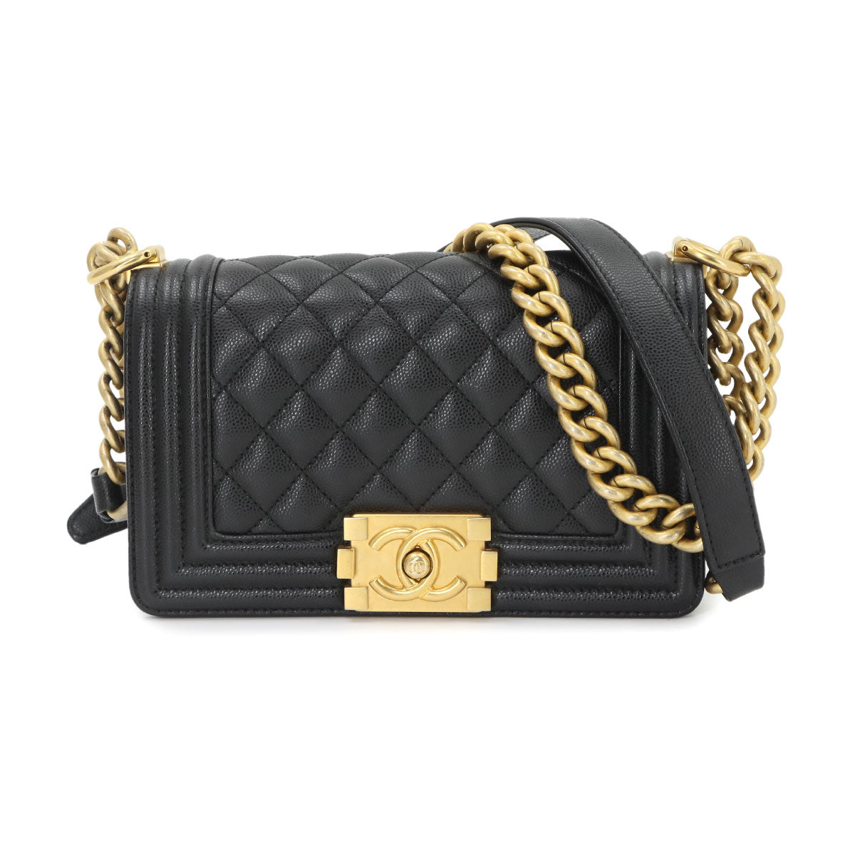 BOY CHANEL Small Chain Shoulder Bag Leather Black A67085