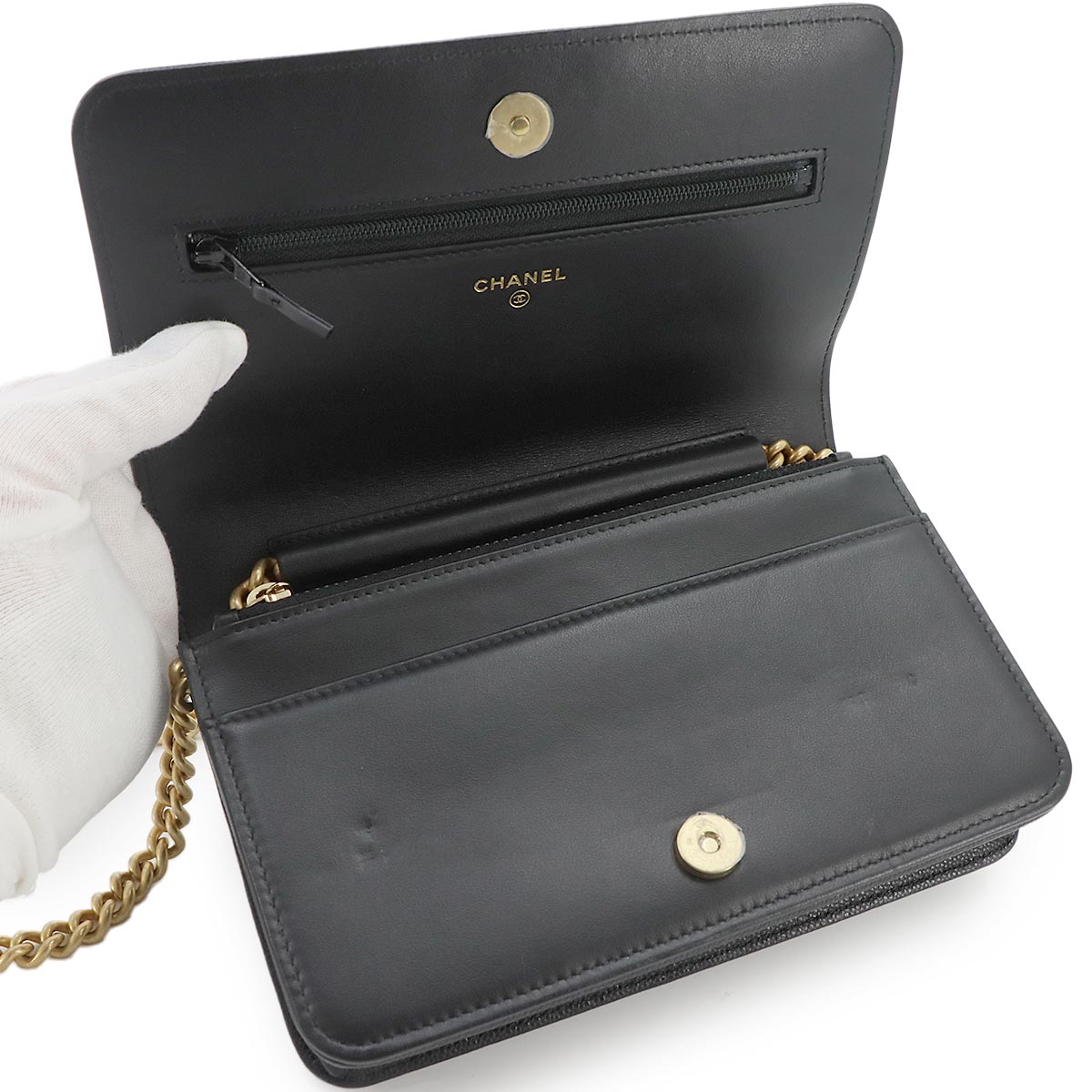 Boychanel Chain Long Wallet Leather Black AP1117 Purse