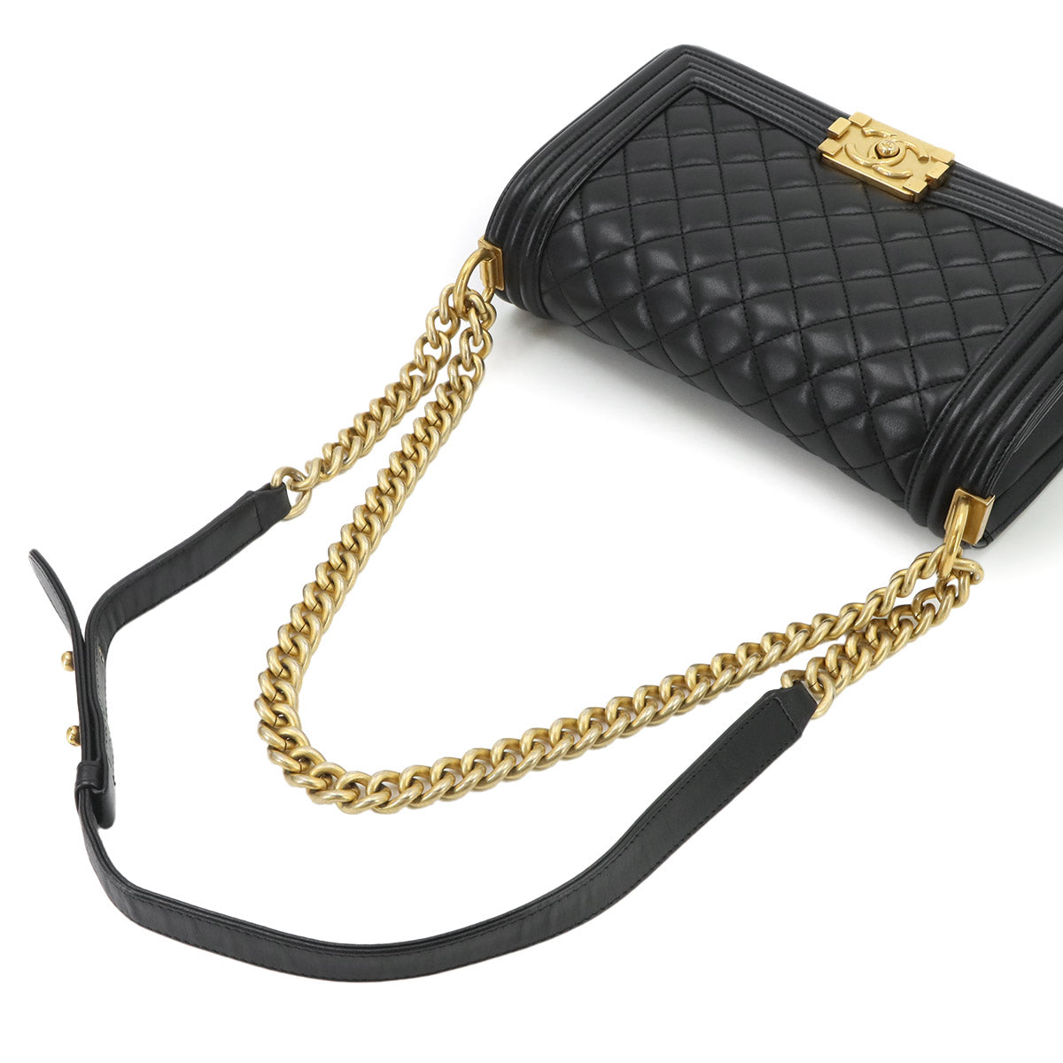 BOY CHANEL Chain Shoulder Bag Leather Black A67086 Purse