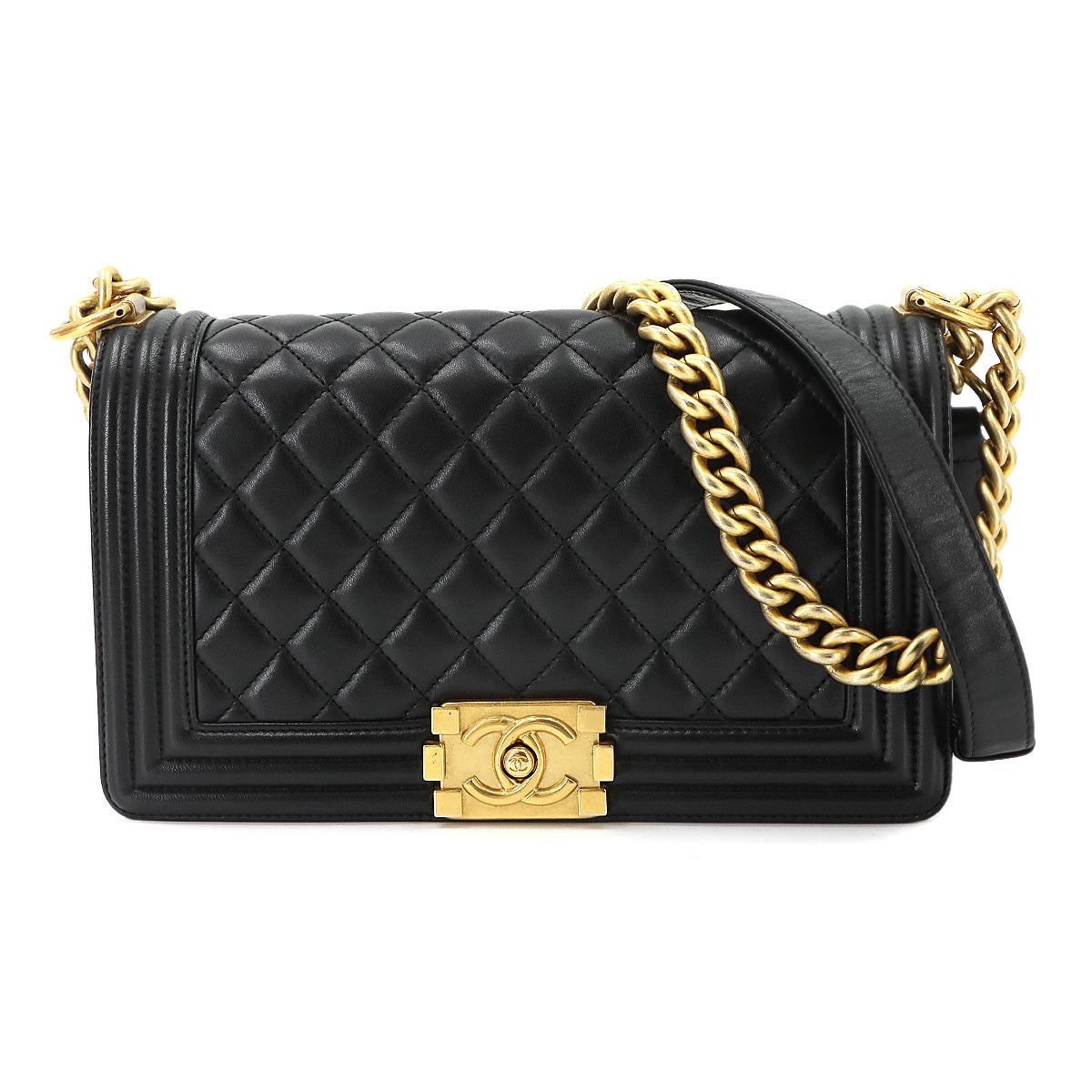BOY CHANEL Chain Shoulder Bag Leather Black A67086 Purse
