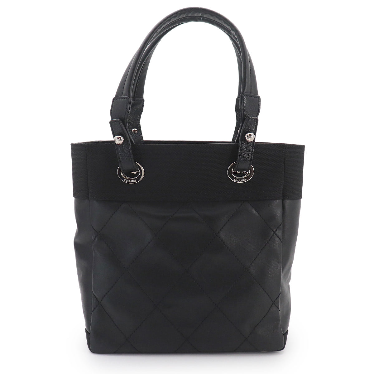 Paris Biarritz PM Tote Bag PVC Nylon Leather Black A34208 Purse