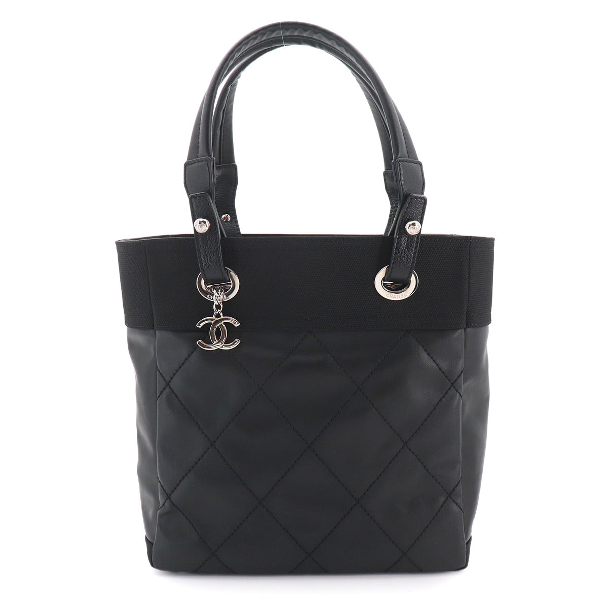 Paris Biarritz PM Tote Bag PVC Nylon Leather Black A34208 Purse