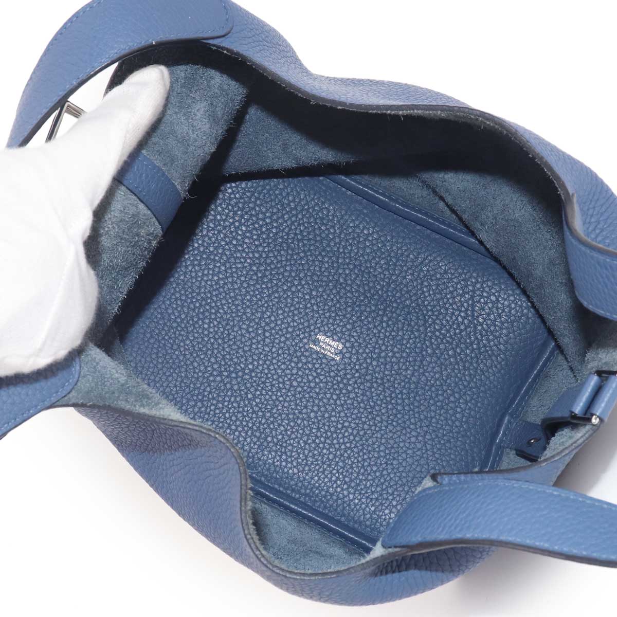 Picotin Lock MM Hand Bag Taurillon Clemence Bleu Brighton