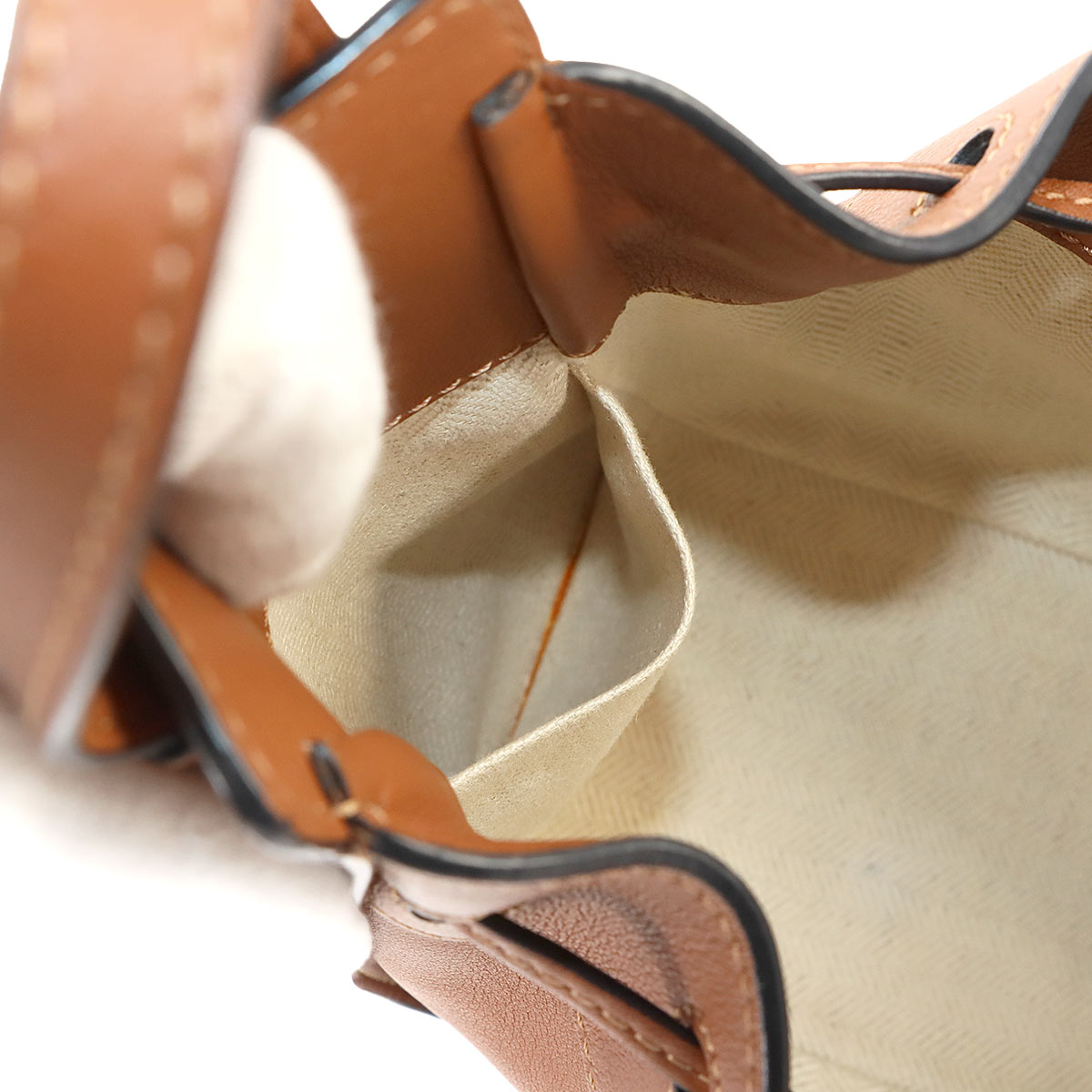 Hammock Drawstring Mini Hand Shoulder Bag Leather Brown