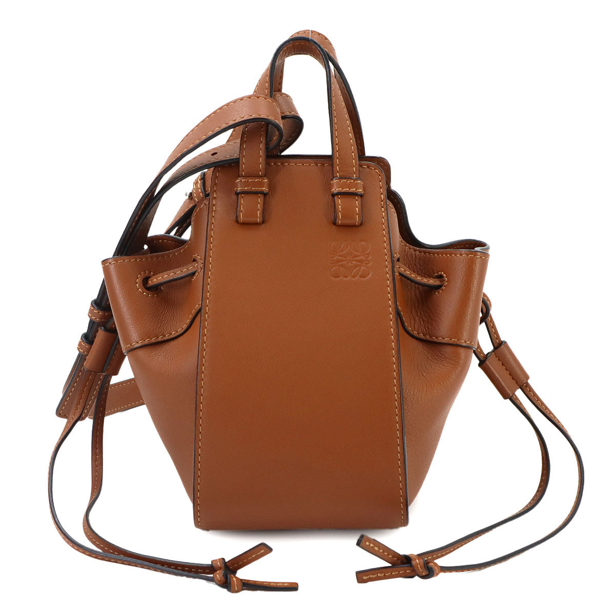 Hammock Drawstring Mini Hand Shoulder Bag Leather Brown