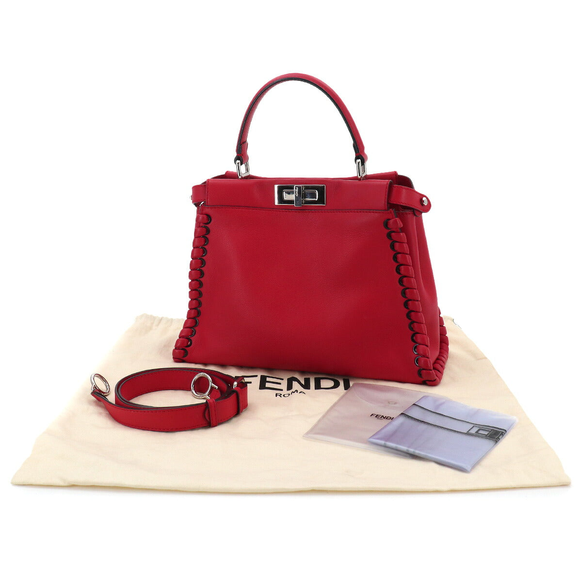 Peekaboo Regular 2way Hand Bag Leather Red 8BN290