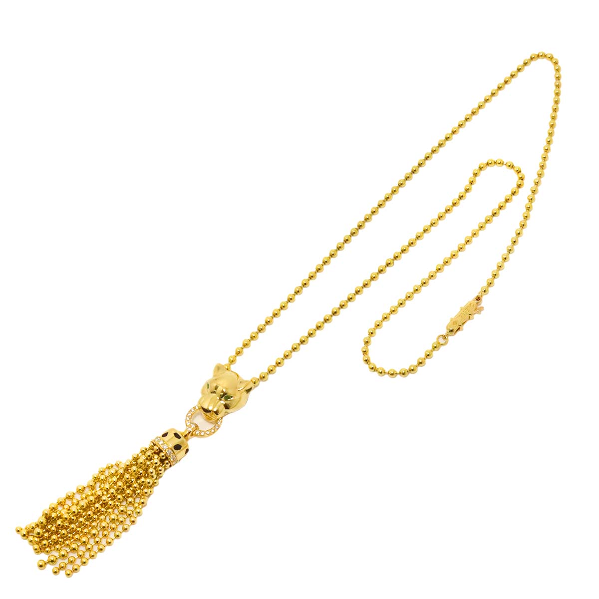 Panther Diamond Emerald Onyx Necklace 18K Yellow Gold 750