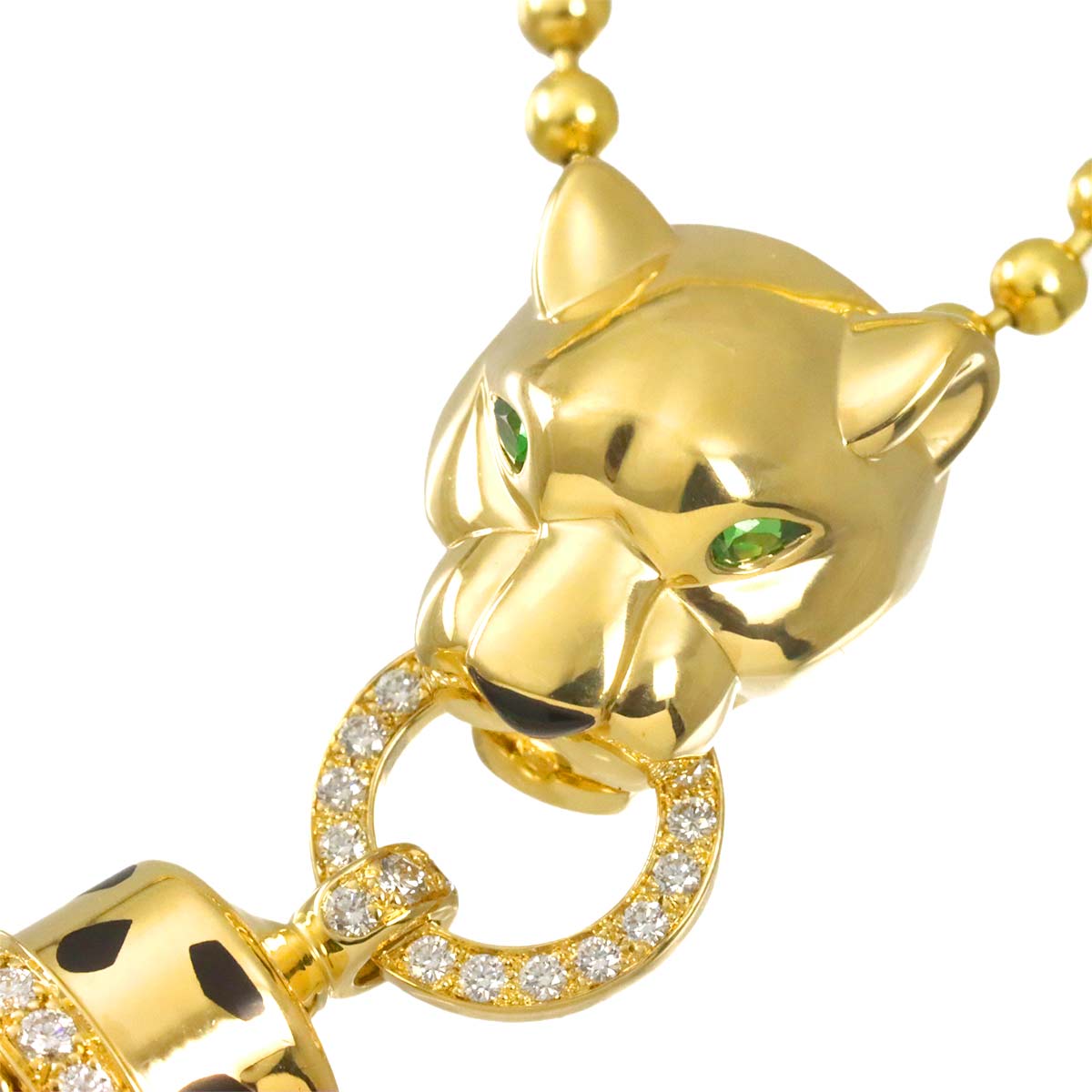 Panther Diamond Emerald Onyx Necklace 18K Yellow Gold 750