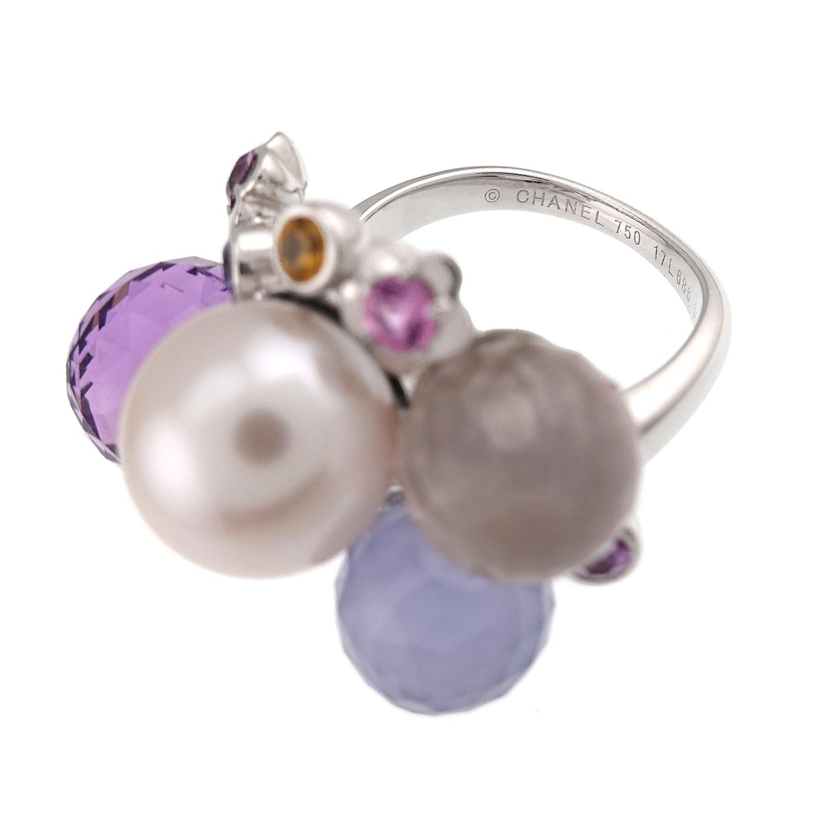 Mademoiselle Pearl Multi Stone Ring 18K WG 750 size53 6(US)