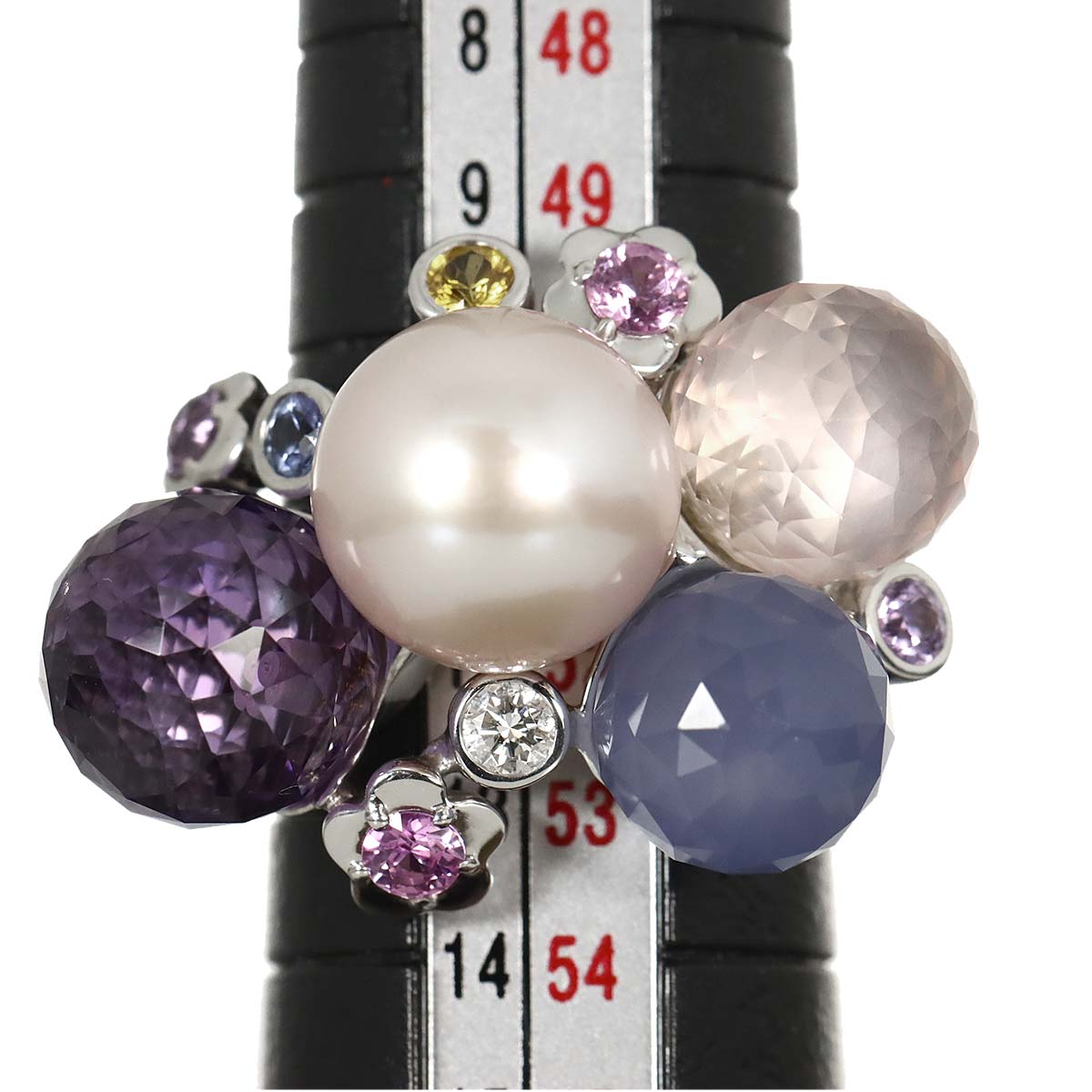 Mademoiselle Pearl Multi Stone Ring 18K WG 750 size53 6(US)