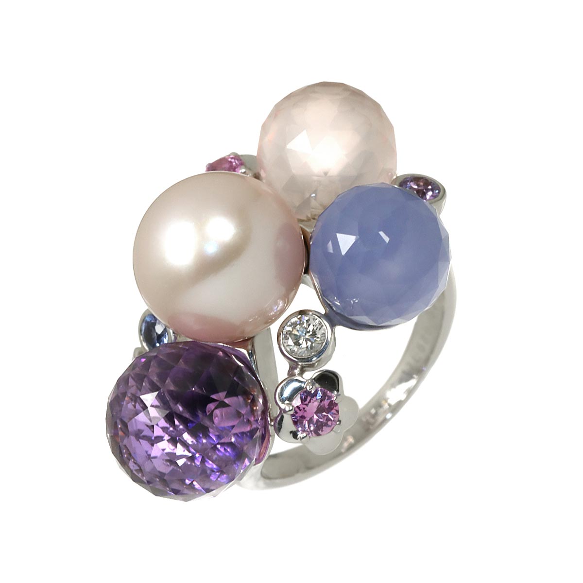 Mademoiselle Pearl Multi Stone Ring 18K WG 750 size53 6(US)