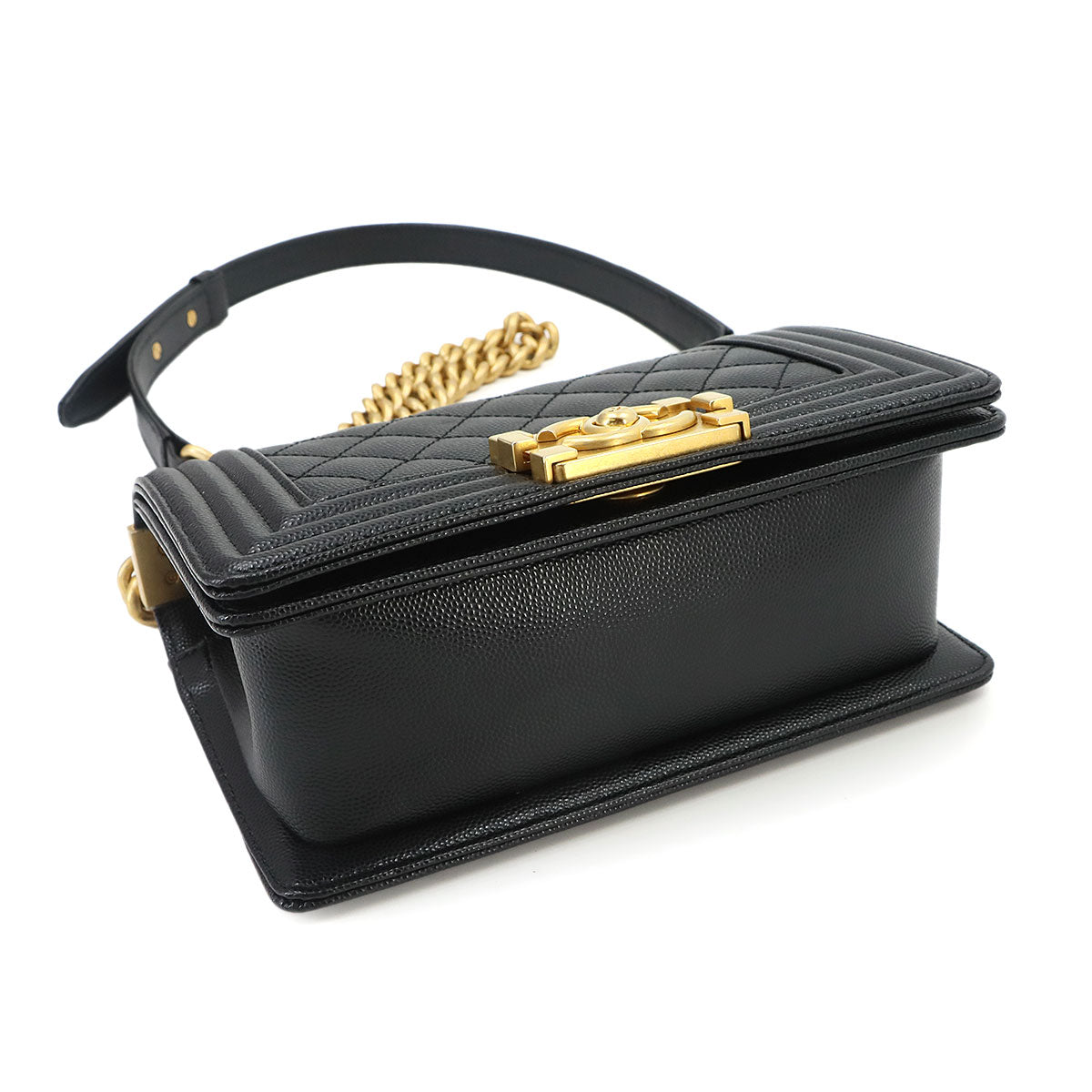 BOY CHANEL Small Chain Shoulder Bag Leather Black A67085