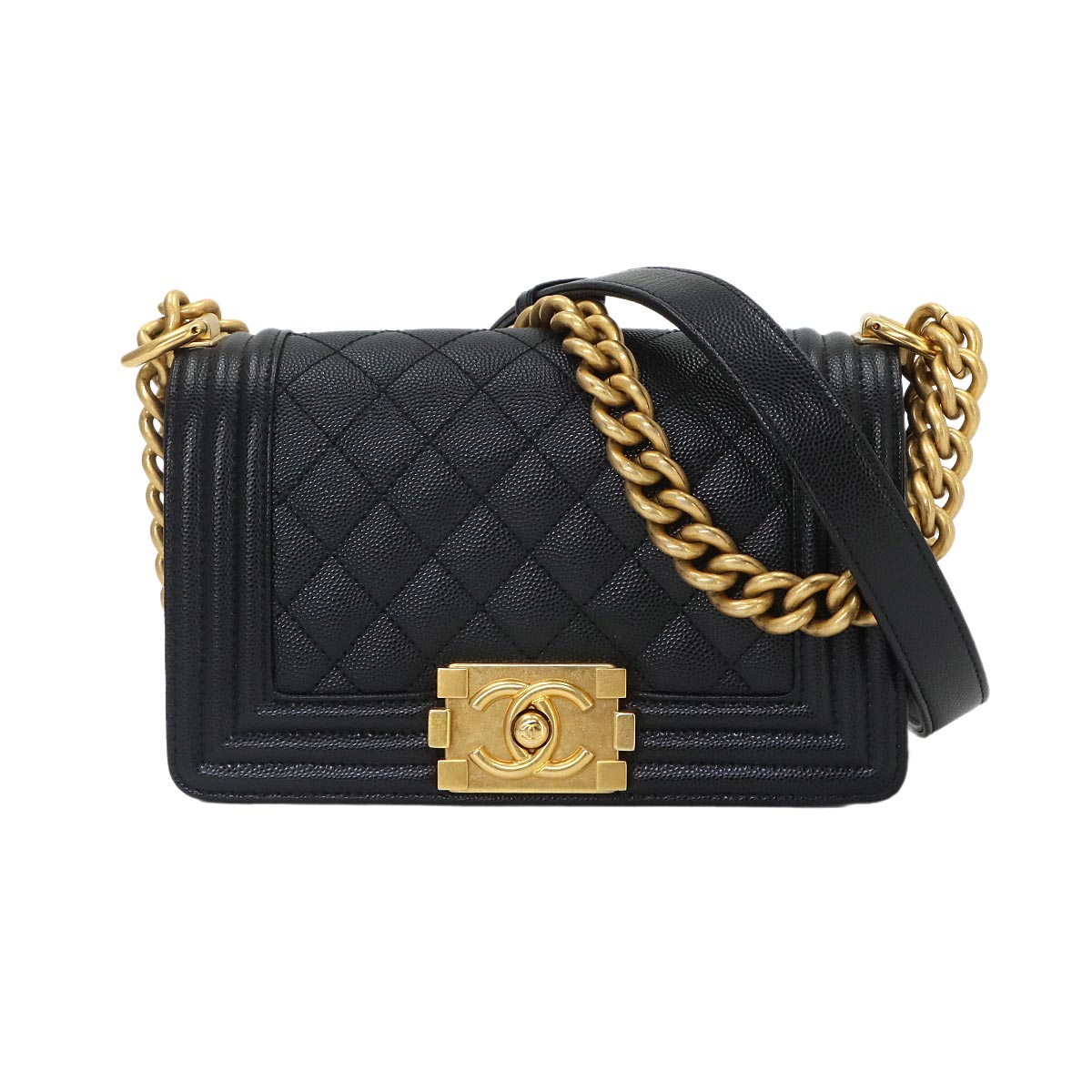 BOY CHANEL Small Chain Shoulder Bag Leather Black A67085