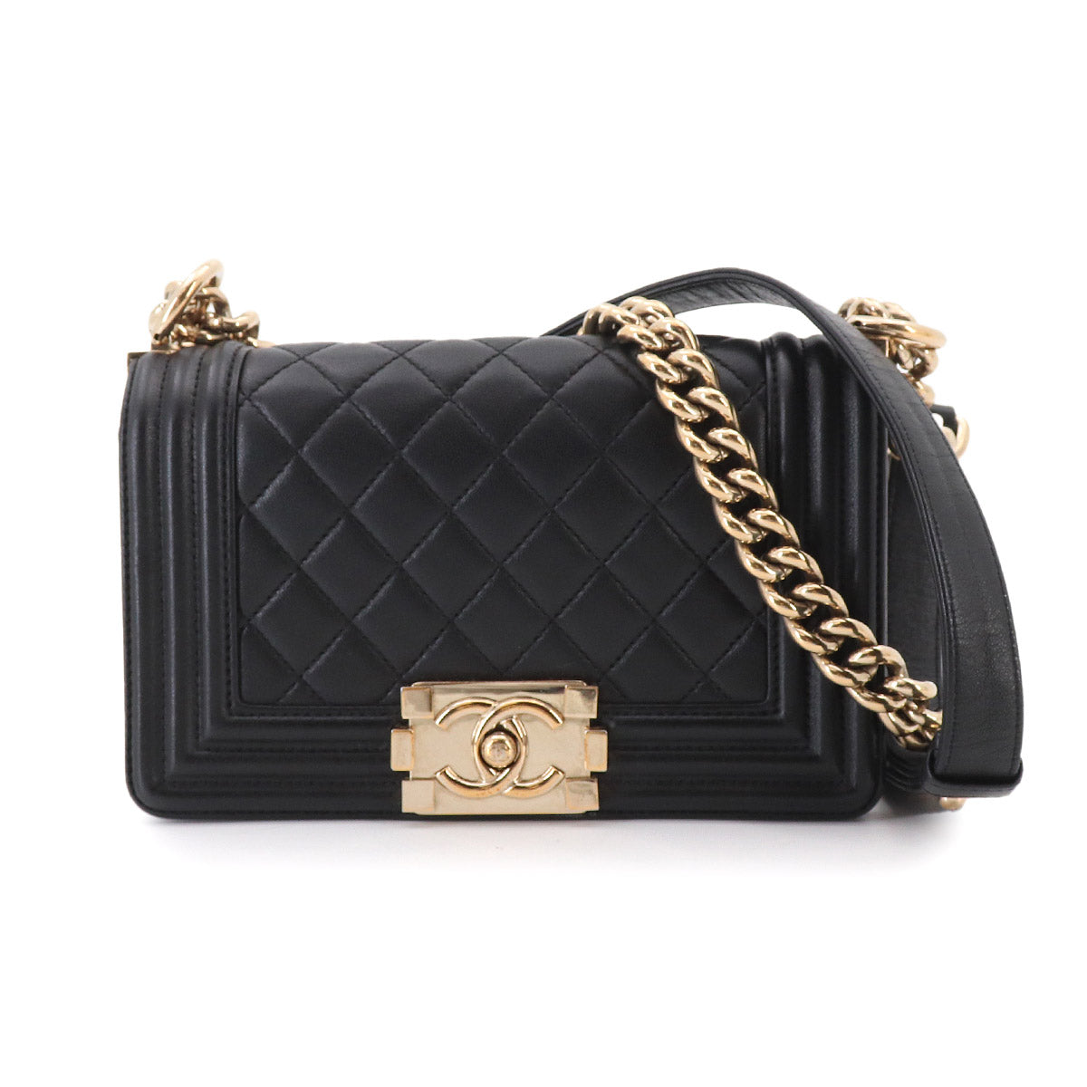 BOY CHANEL Small Chain Shoulder Bag Leather Black A67085