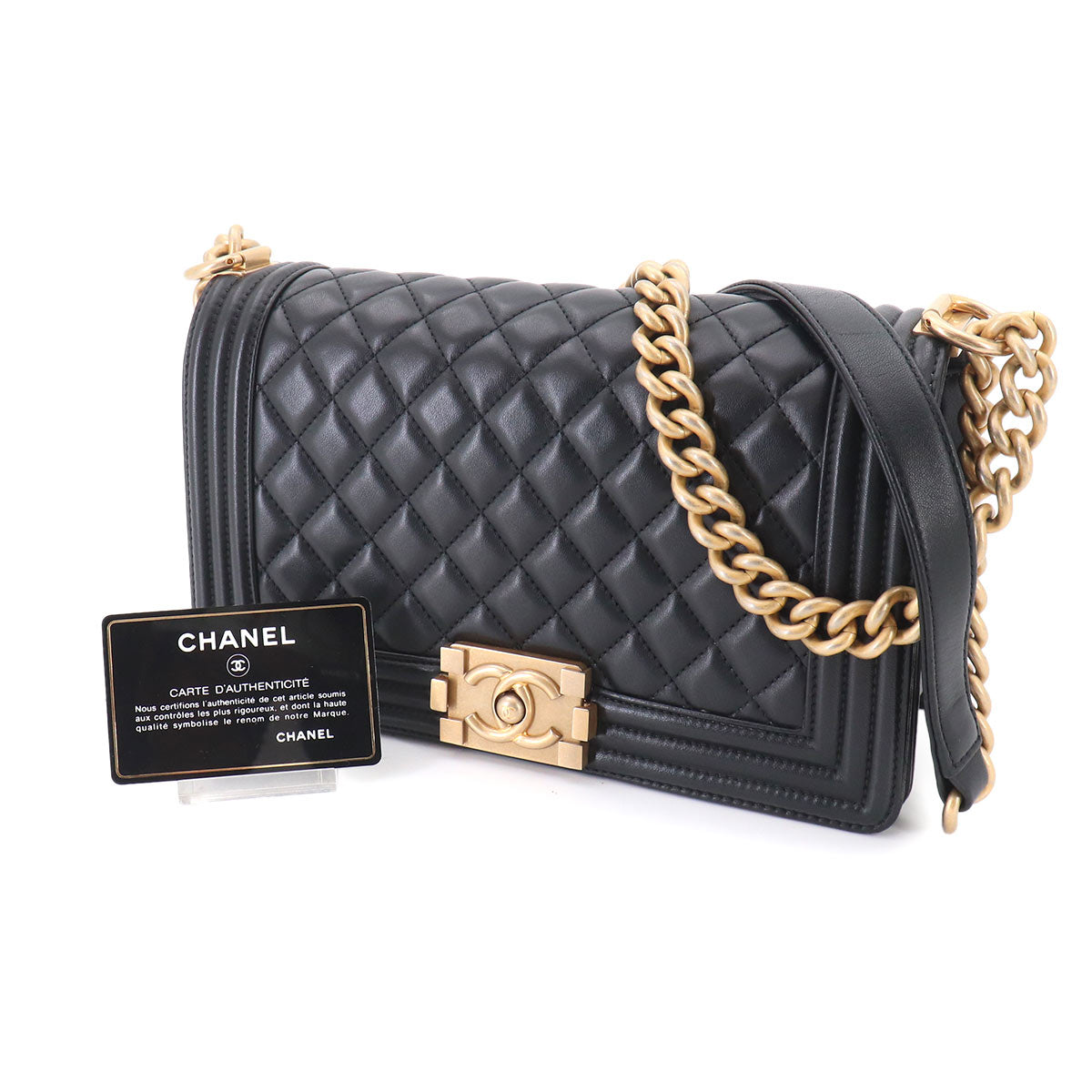 BOY CHANEL Chain Shoulder Bag Leather Black A67086 Purse