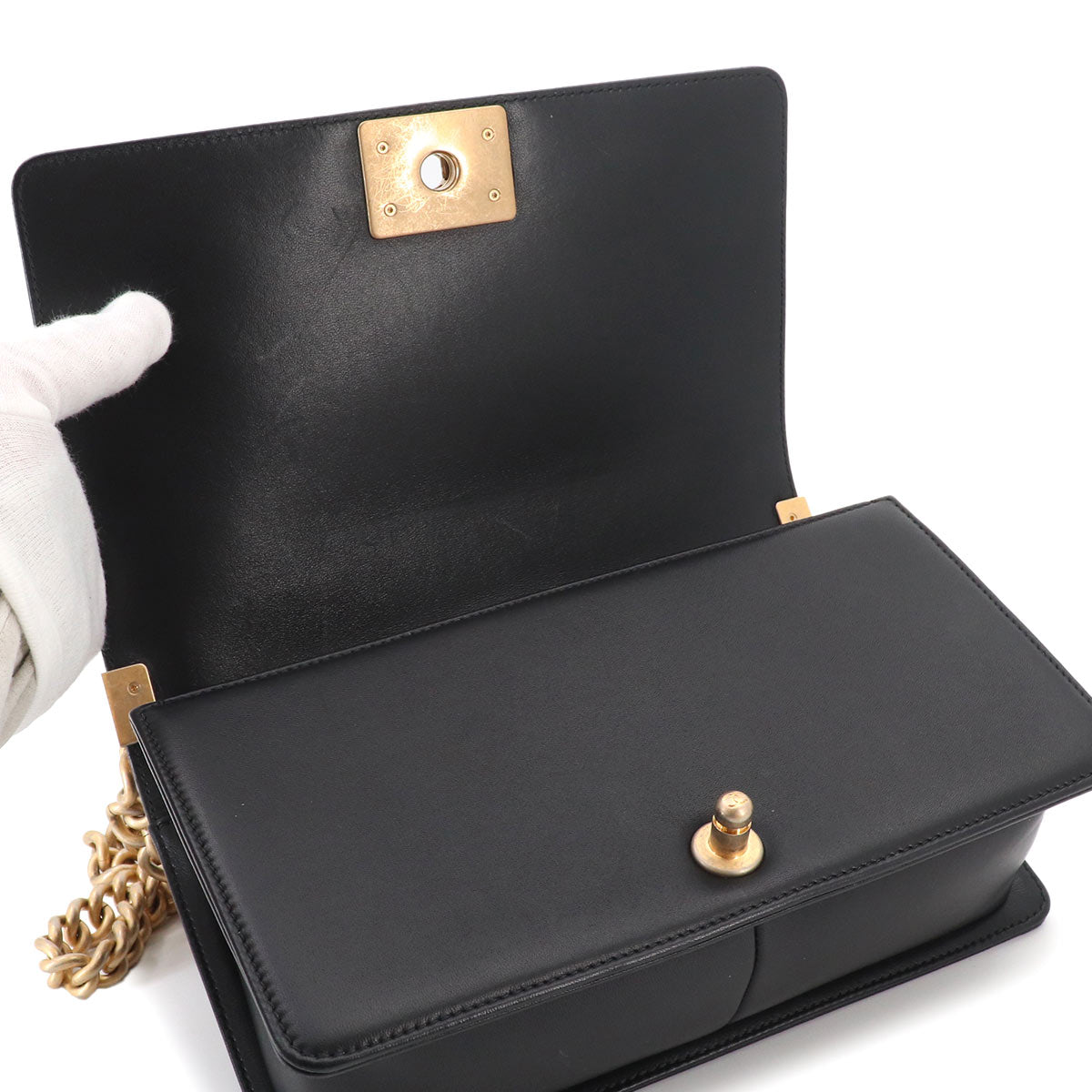 BOY CHANEL Chain Shoulder Bag Leather Black A67086 Purse