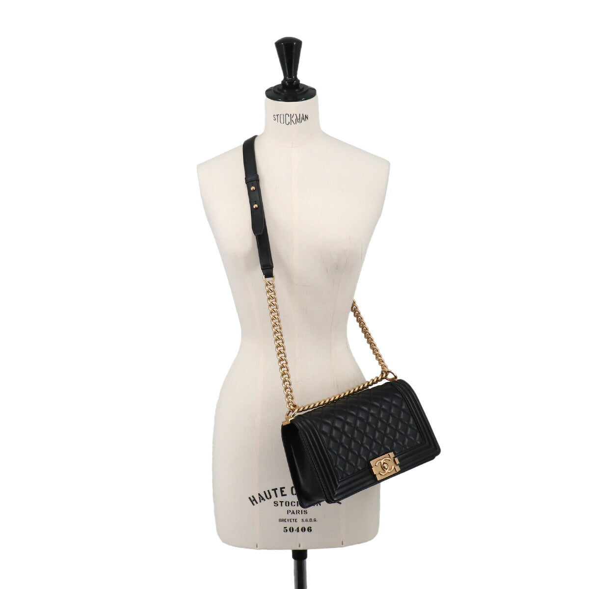 BOY CHANEL Chain Shoulder Bag Leather Black A67086 Purse
