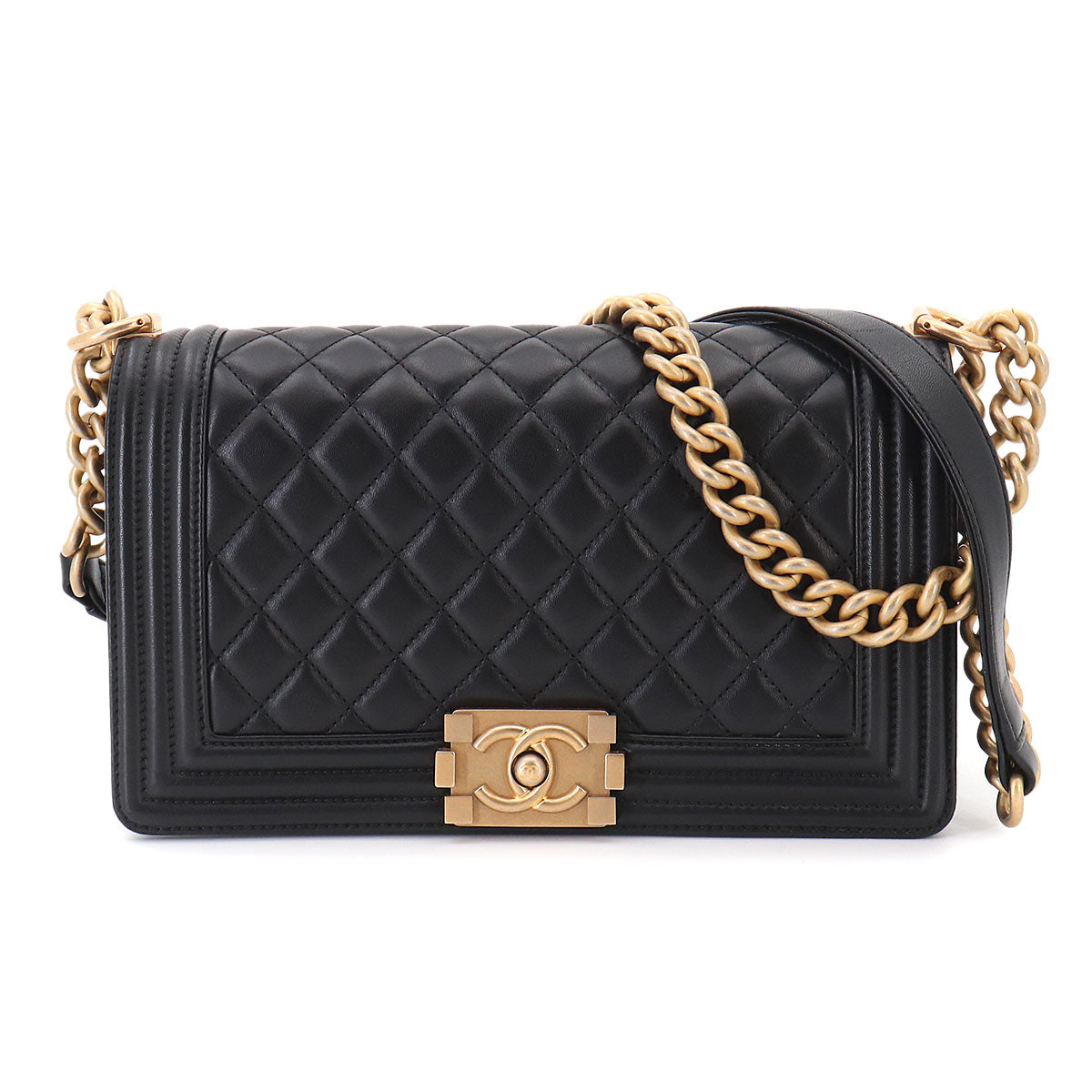 BOY CHANEL Chain Shoulder Bag Leather Black A67086 Purse