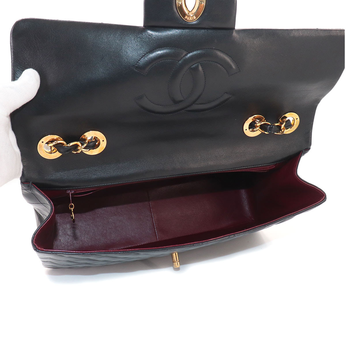 Matelasse 34 Chain Shoulder Bag Leather Black A01094 Vintage