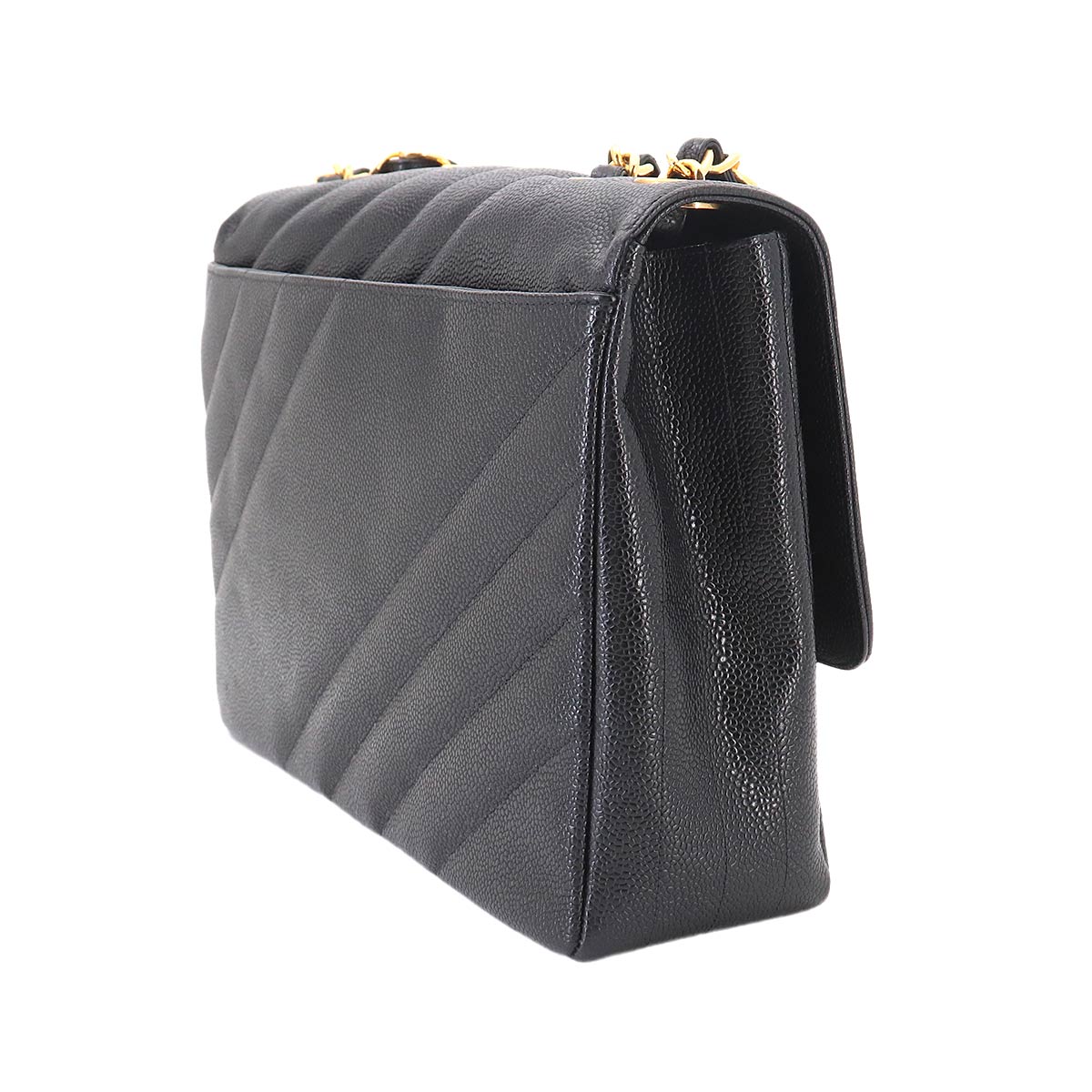 Chain Shoulder Bag Leather Black Purse Vintage CC