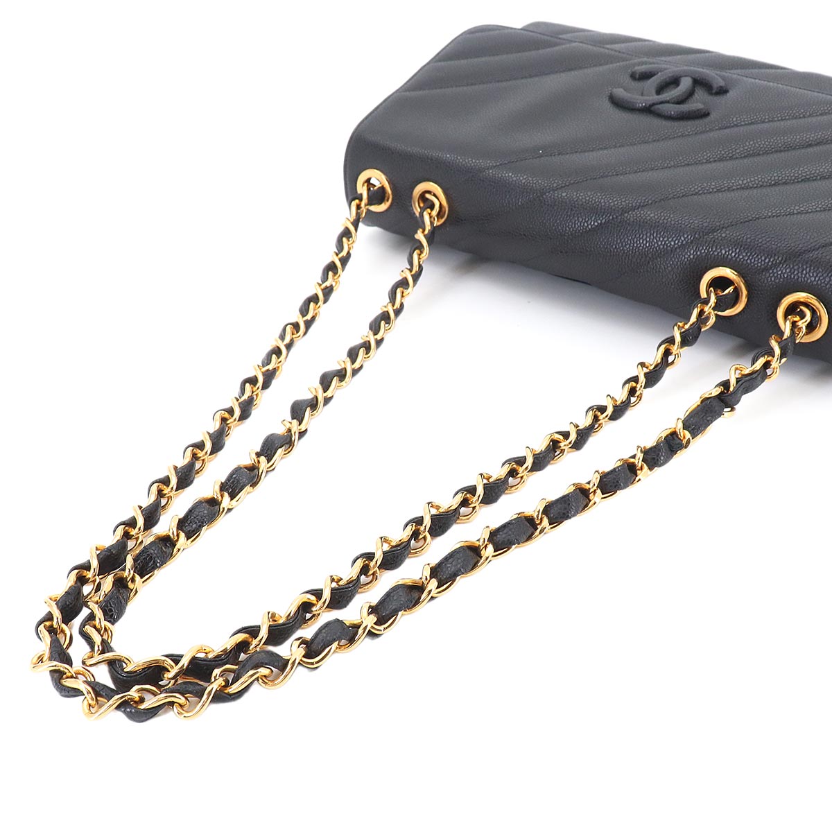 Chain Shoulder Bag Leather Black Purse Vintage CC