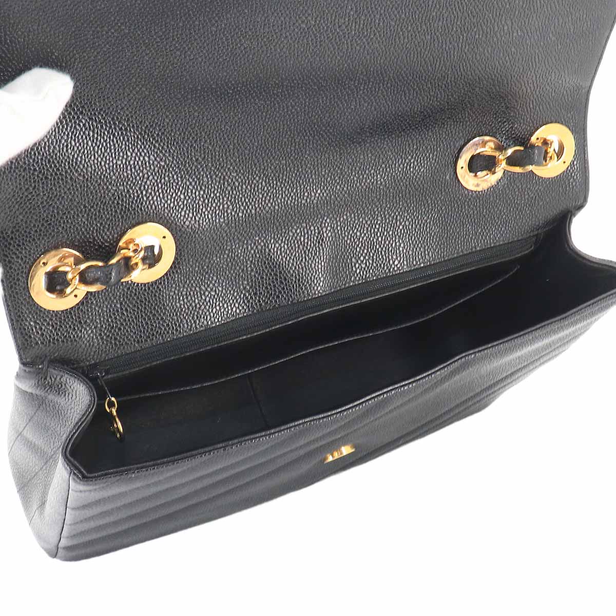 Chain Shoulder Bag Leather Black Purse Vintage CC