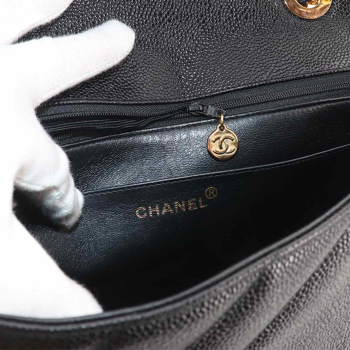 Chain Shoulder Bag Leather Black Purse Vintage CC