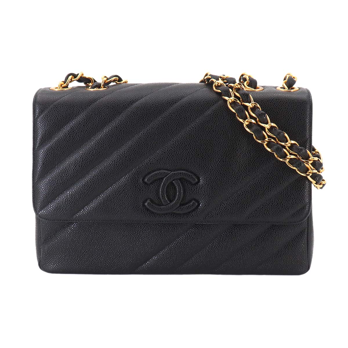Chain Shoulder Bag Leather Black Purse Vintage CC