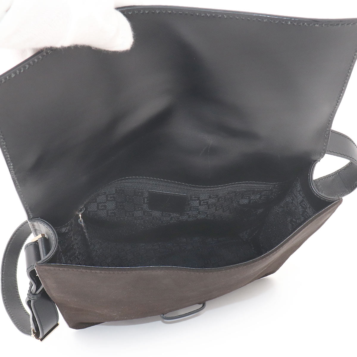 Shoulder Bag Suede Leather Black Brown 001-4079 Purse