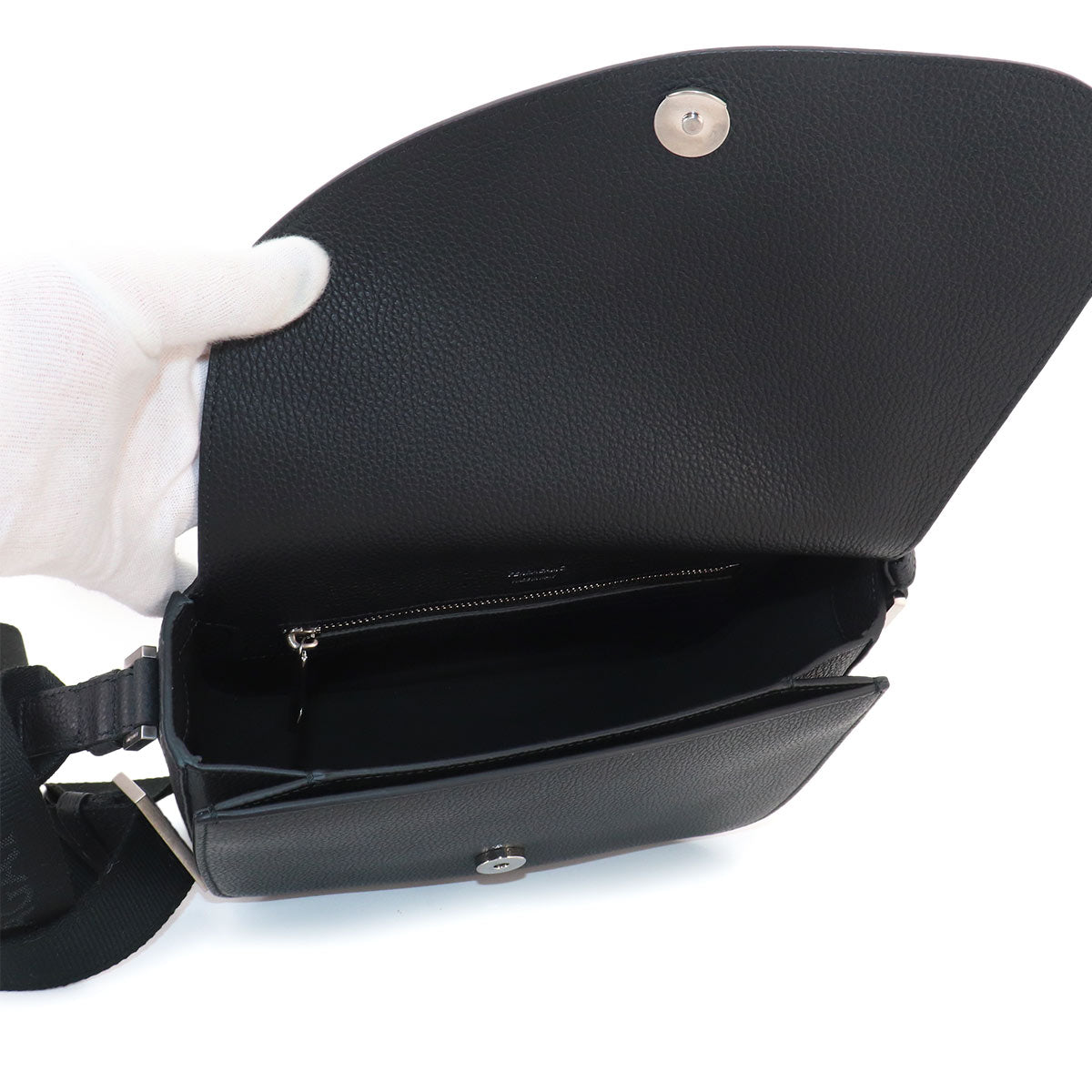 Messenger Shoulder Bag Leather Black Purse