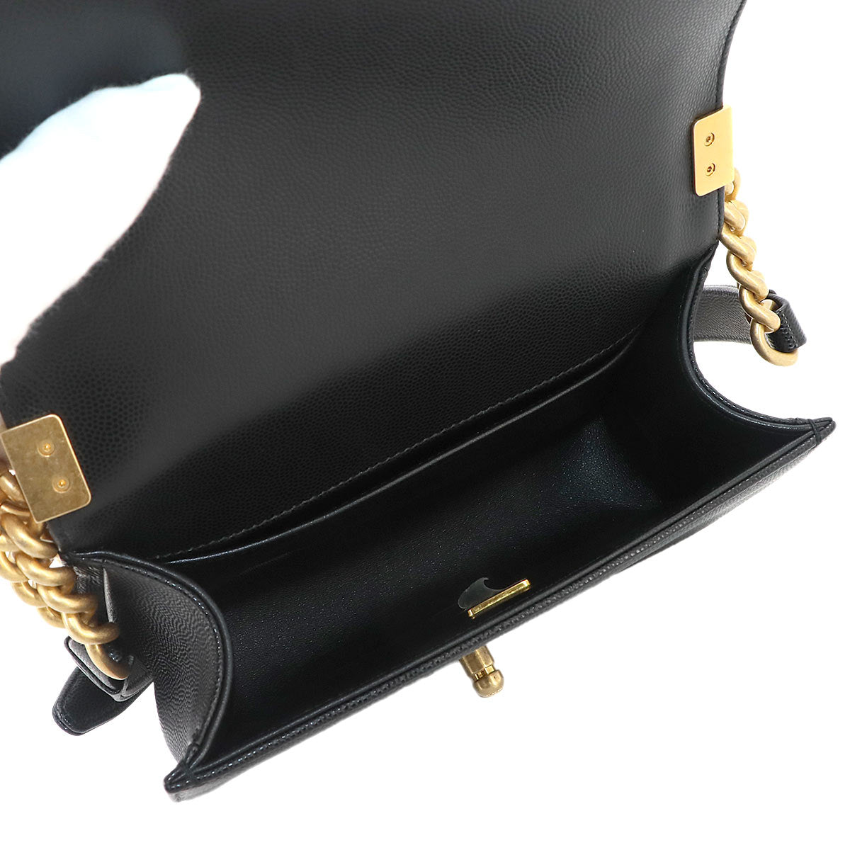 BOY CHANEL Small Chain Shoulder Bag Leather Black A67085