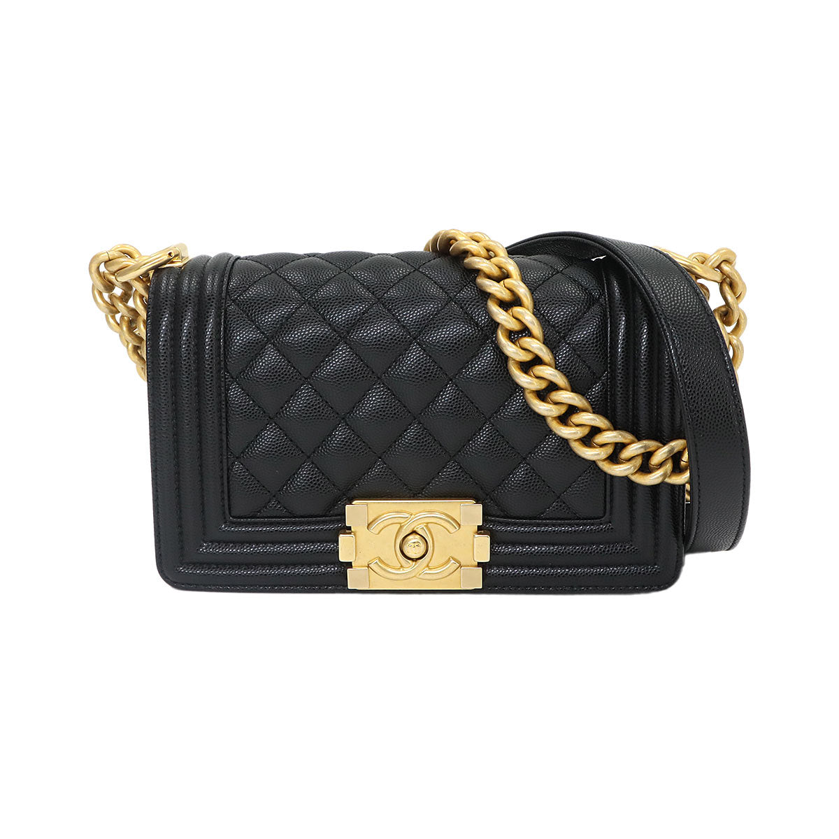 BOY CHANEL Small Chain Shoulder Bag Leather Black A67085
