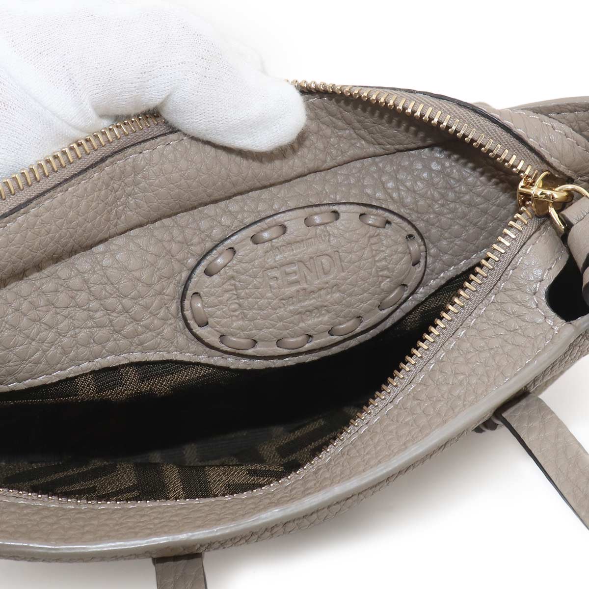 Roll Mini Hand Shoulder Bag Leather Beige BS096