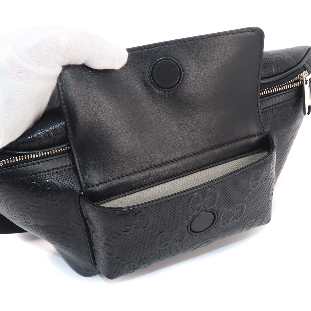 GG Embossed Belt Bag Crossbody Bag Leather Black 645093