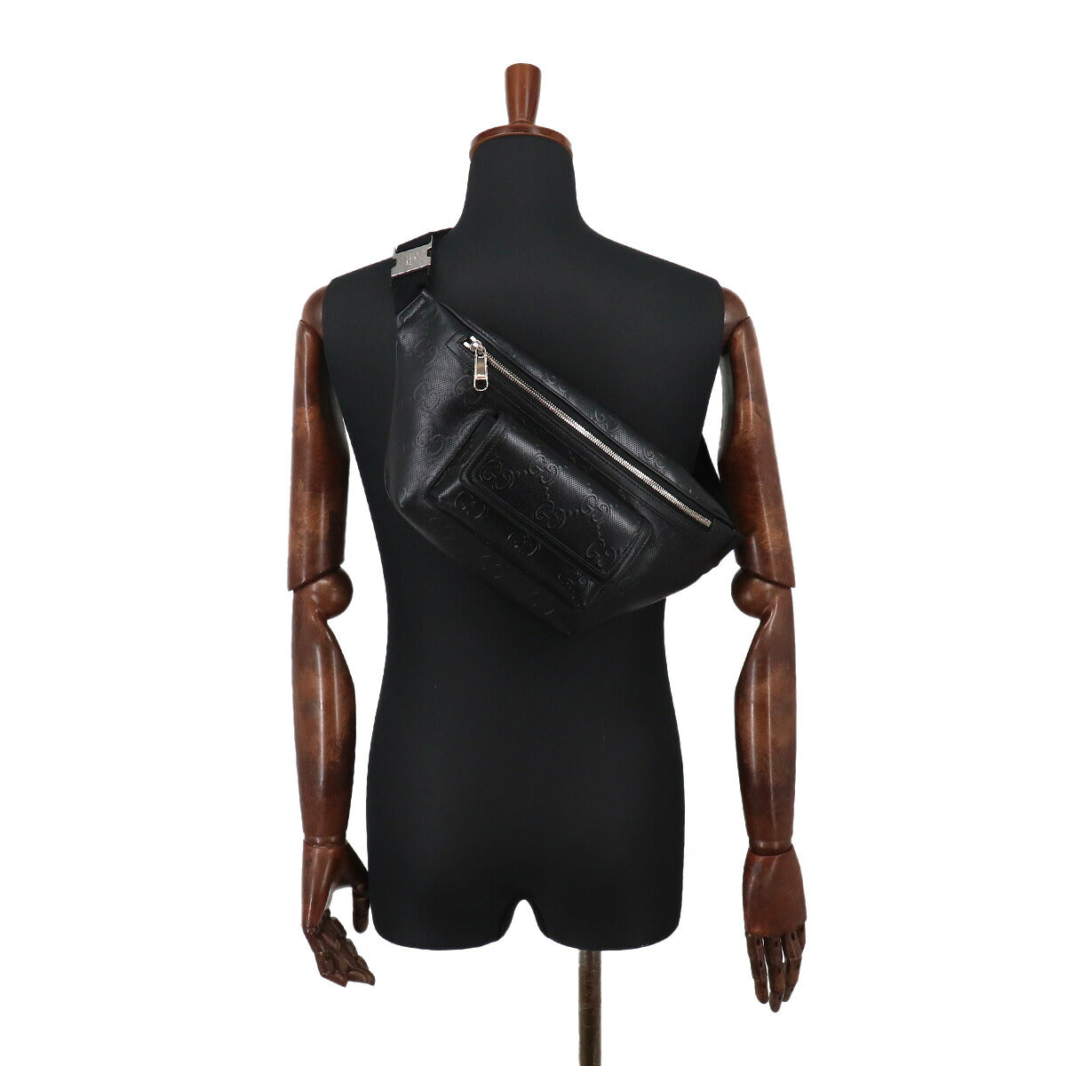 GG Embossed Belt Bag Crossbody Bag Leather Black 645093
