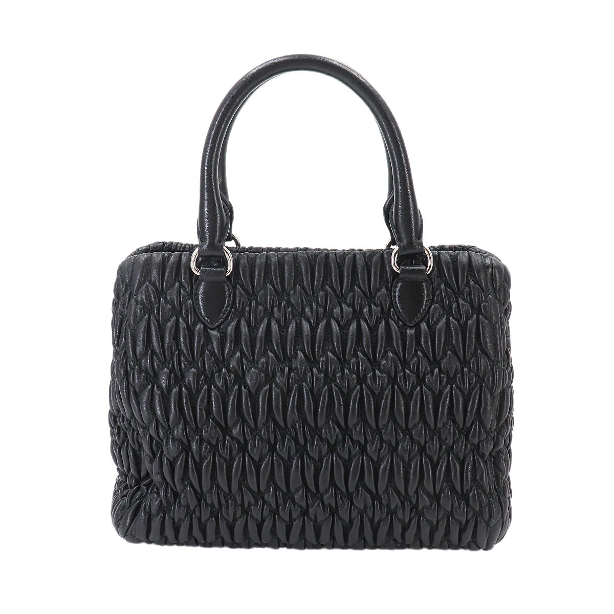 MIUMIU Matelasse Hand Chain Shoulder Bag Leather Black 5BA067