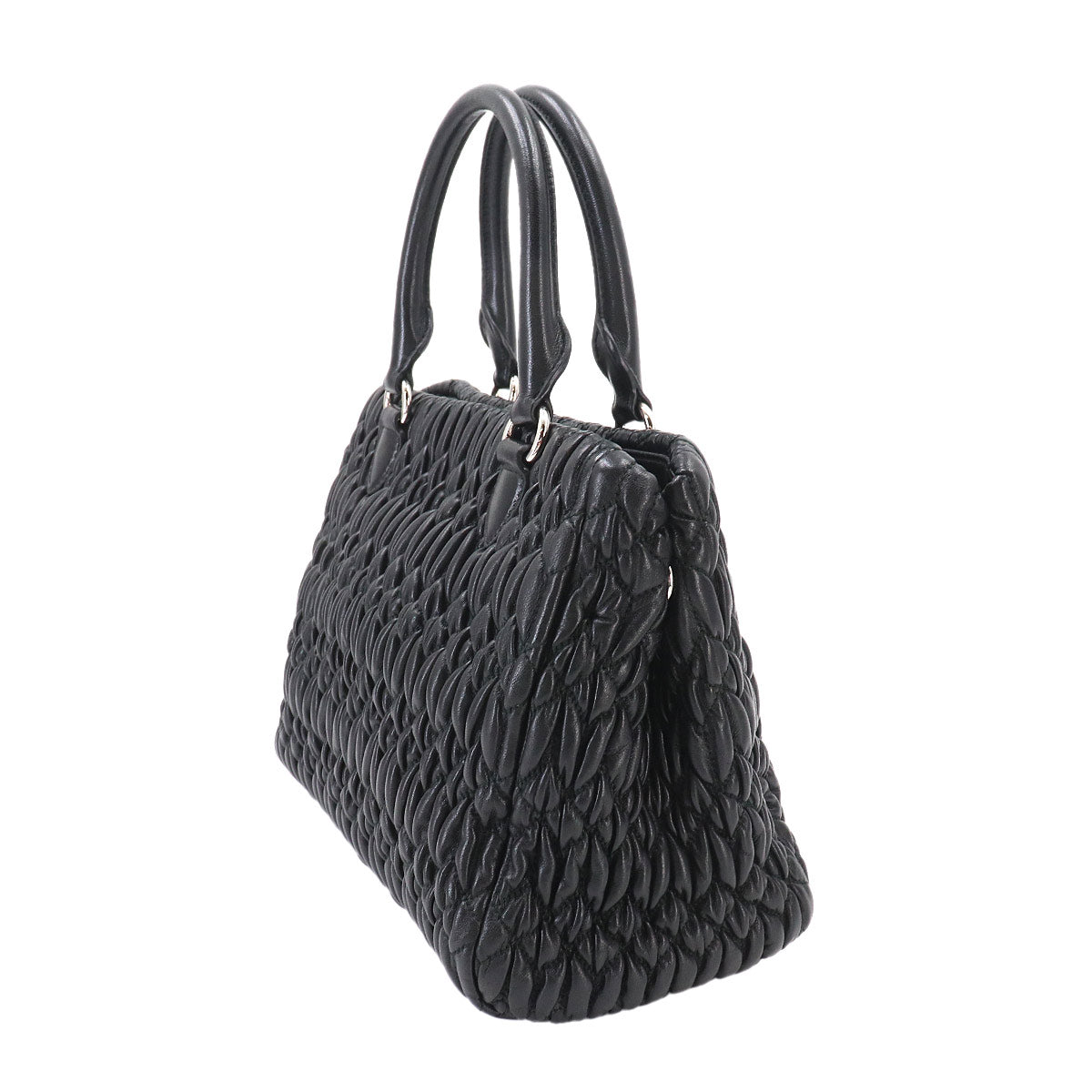 MIUMIU Matelasse Hand Chain Shoulder Bag Leather Black 5BA067