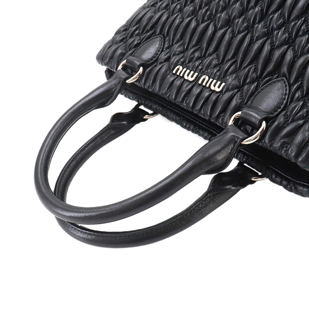 MIUMIU Matelasse Hand Chain Shoulder Bag Leather Black 5BA067