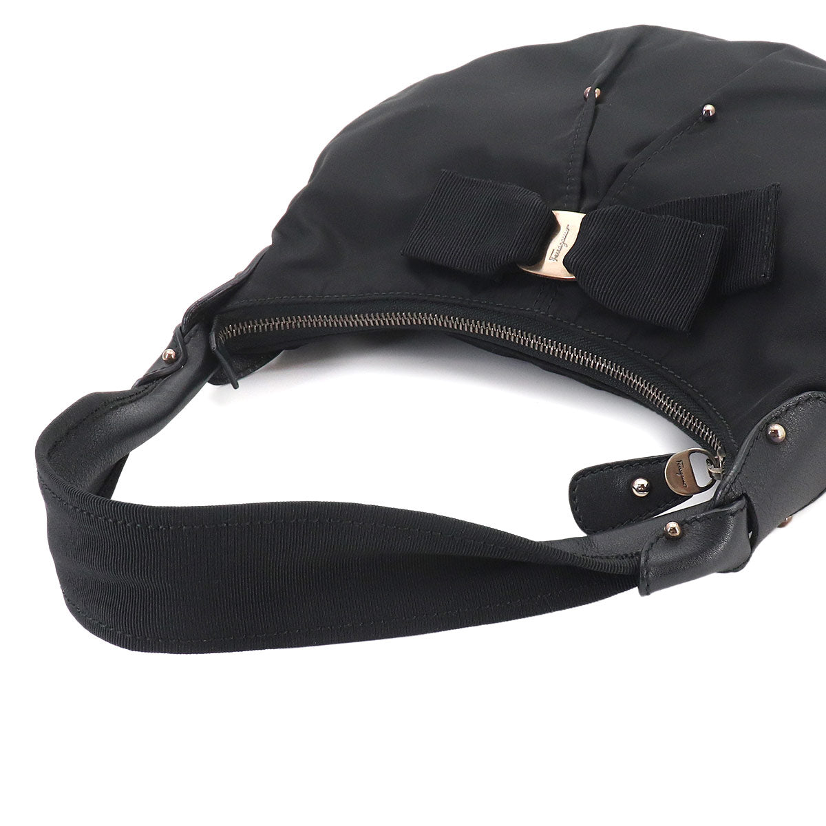 Vara rribbon One Shoulder Bag Nylon Leather Black