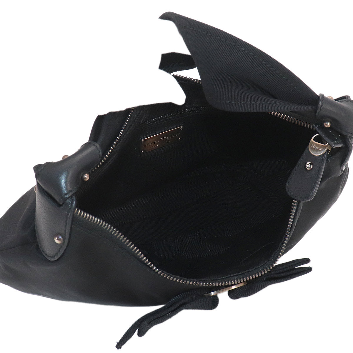 Vara rribbon One Shoulder Bag Nylon Leather Black
